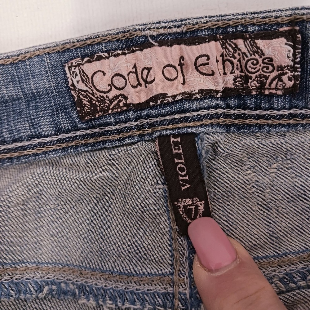 Y2K Flared Jeans Bell Flare Acid Wash Medium Blue Boho Bohemian Festival Vntg 7 - Picture 12 of 14